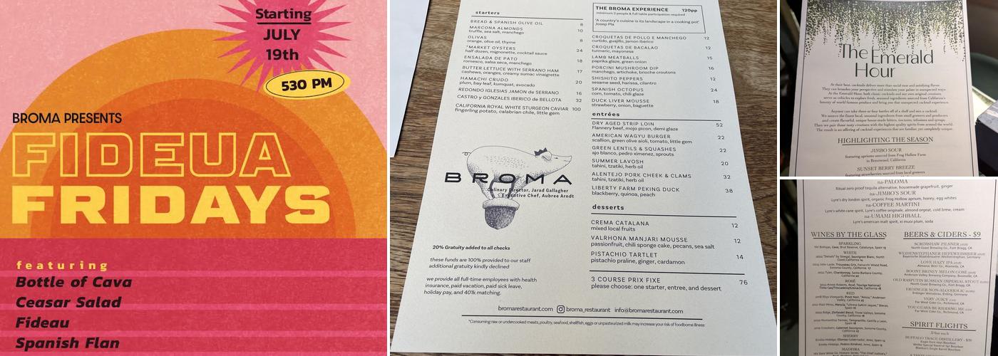 Broma Restaurant Menu