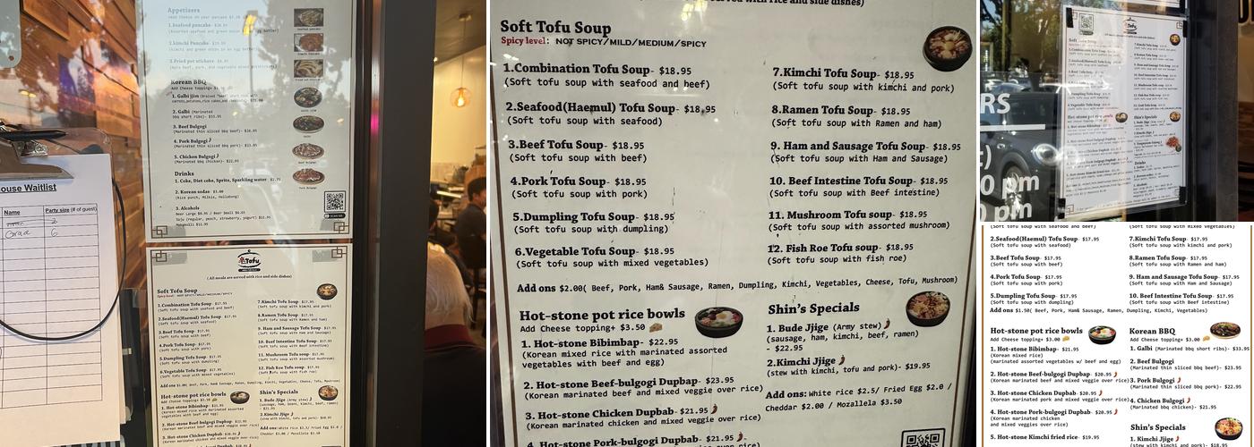 Shin’s Tofu House Menu