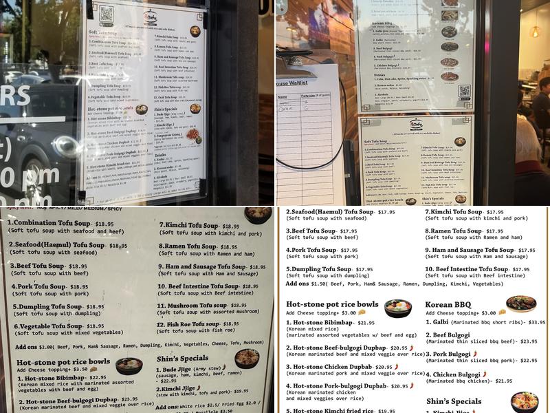 Shin’s Tofu House Menu