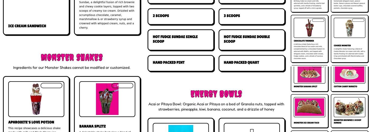 Monster Shakes Menu