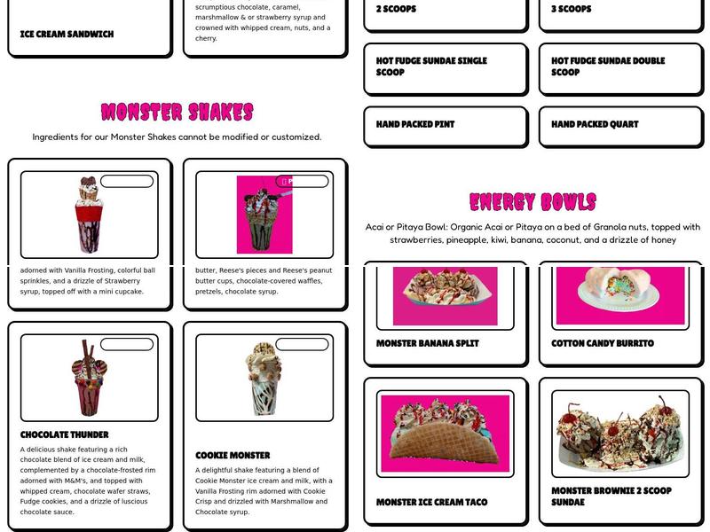 Monster Shakes Menu