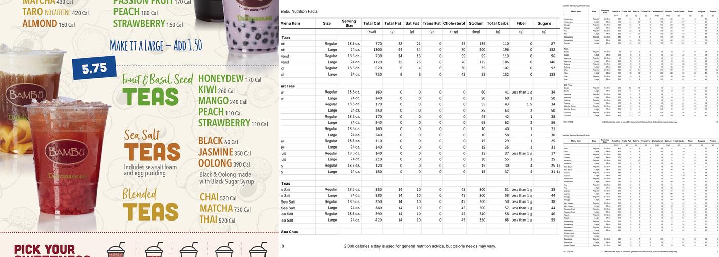 Bambu Desserts & Drinks Menu