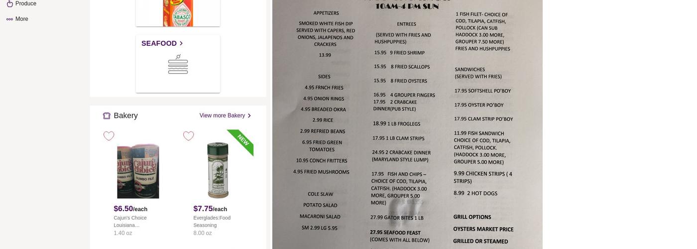 POP'S SEAFOOD AND PRODUCE Menu