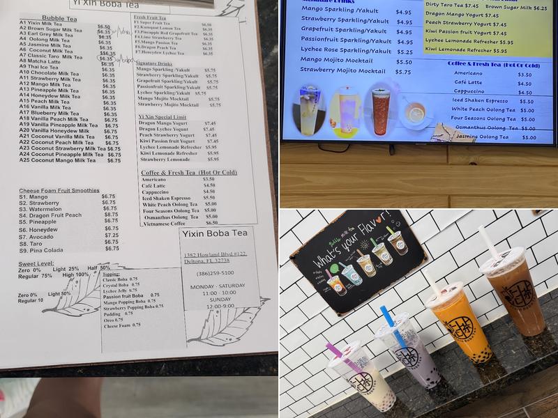 Yixin Boba Tea Menu