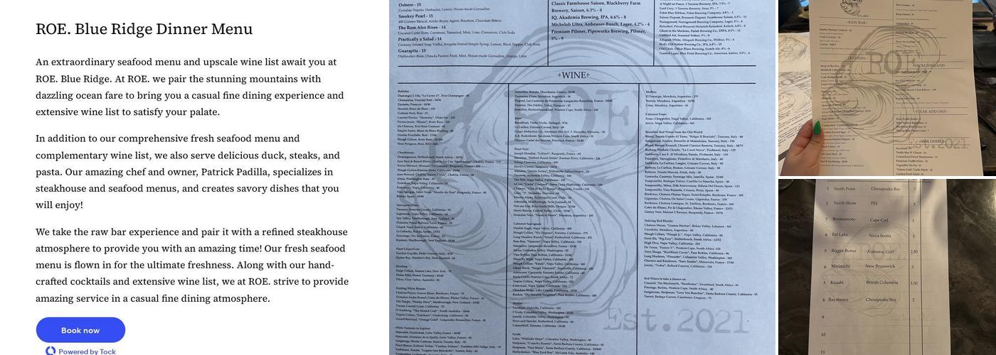ROE. Raw Oyster Bar & Steak Menu