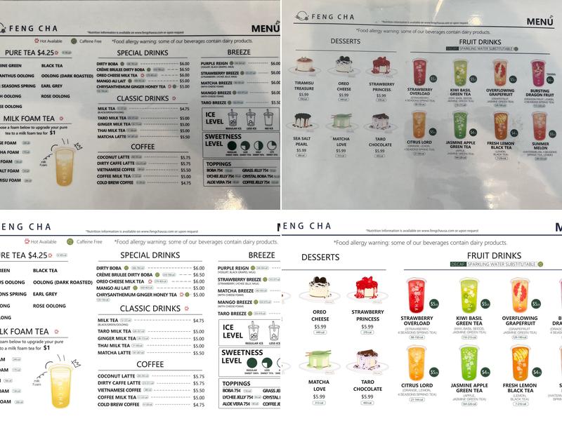 FENG CHA Menu