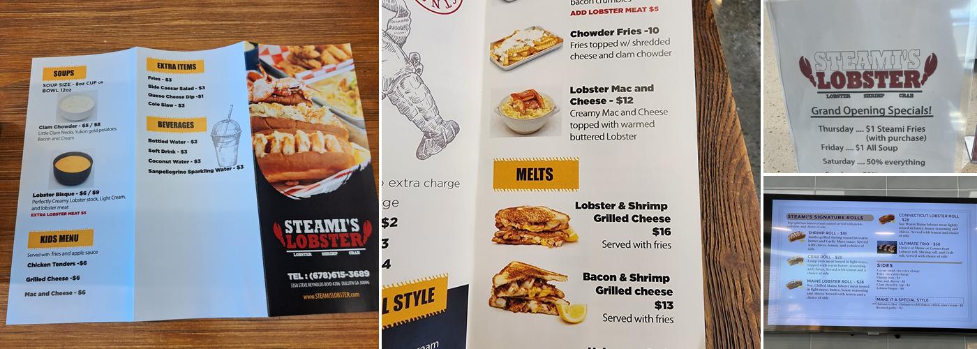 Steami's Lobster Menu