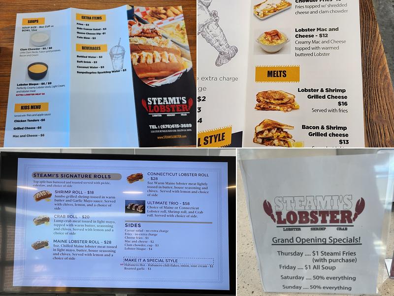 Steami's Lobster Menu