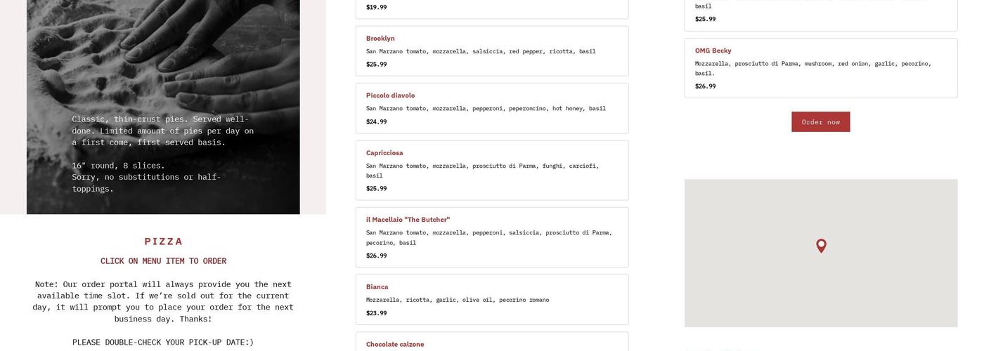 Pizza Parcheggio Menu