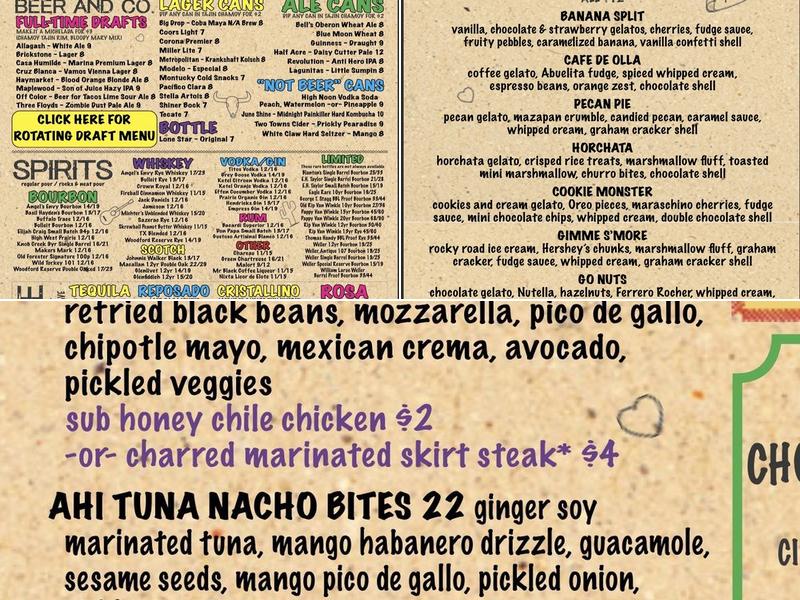 Texan Taco Bar Menu