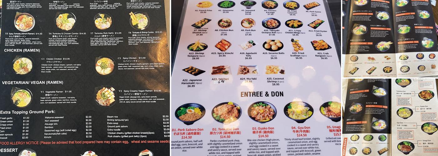 Ton-Ichi Ramen Menu