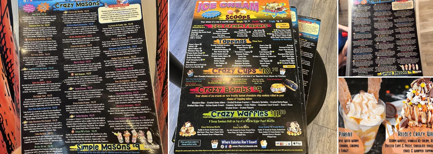 The Crazy Mason Milkshake Bar Old Ellicott City Menu