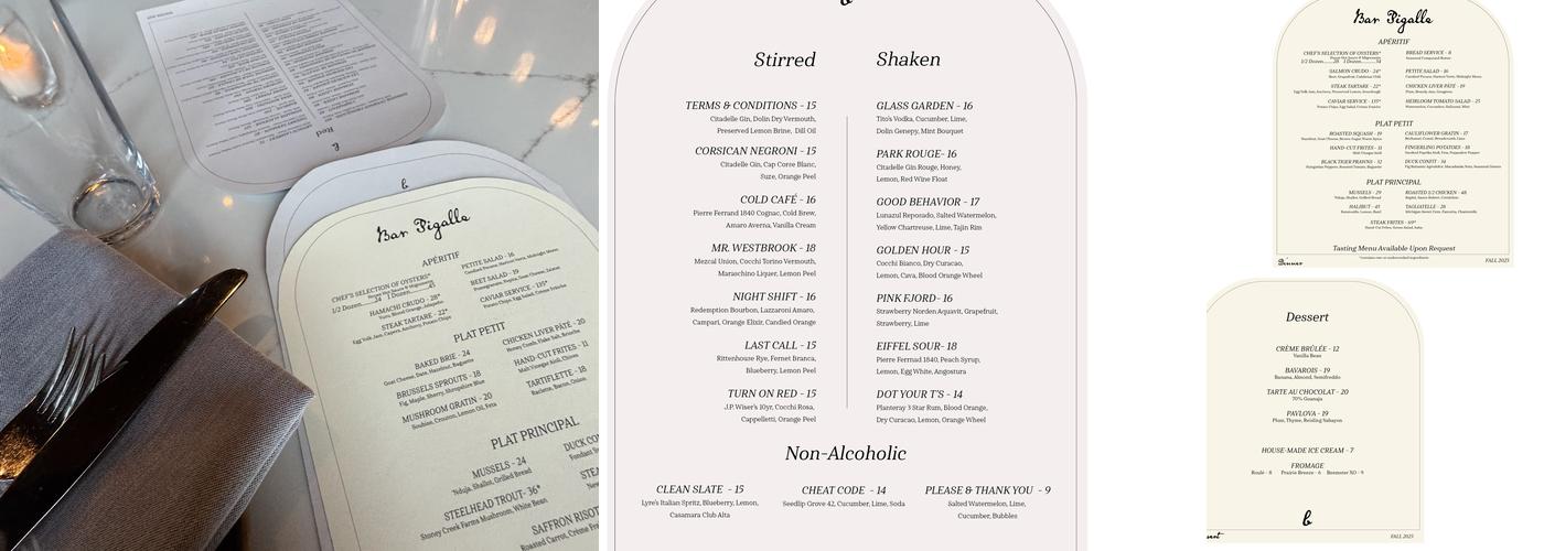 Bar Pigalle Menu