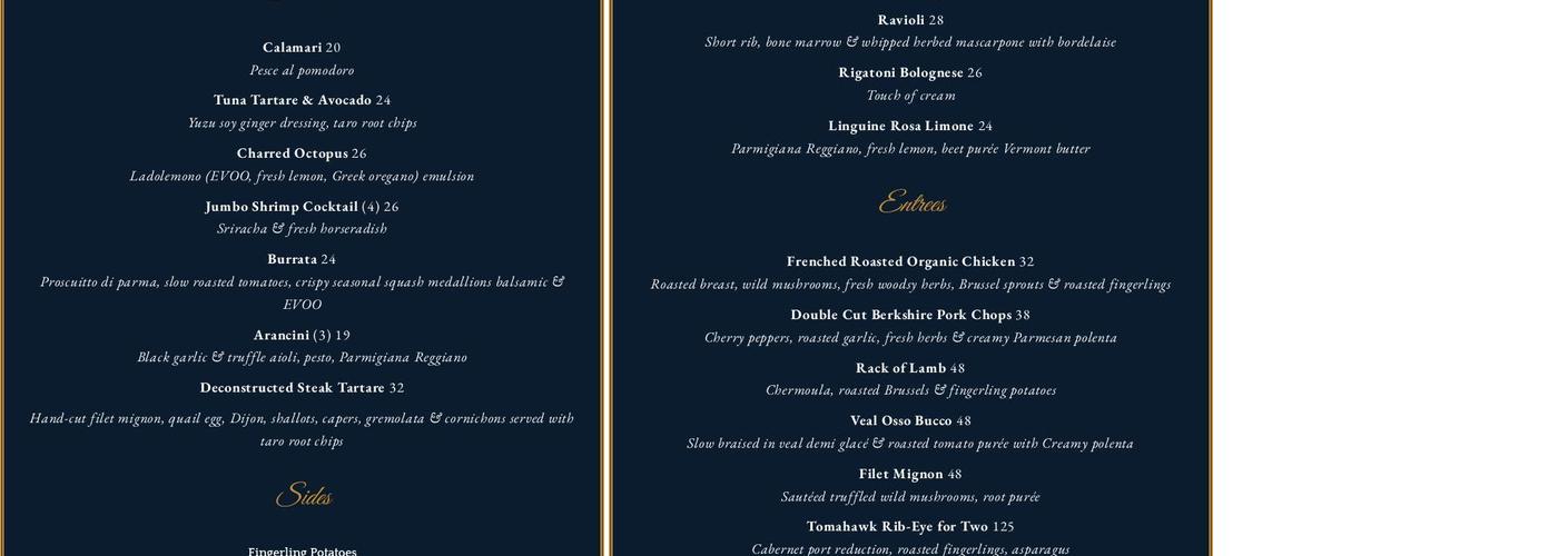 Mariners Bistro Menu