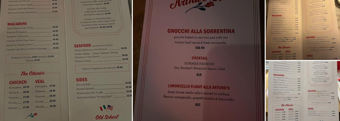 Arthur and Sons NY Italian Menu