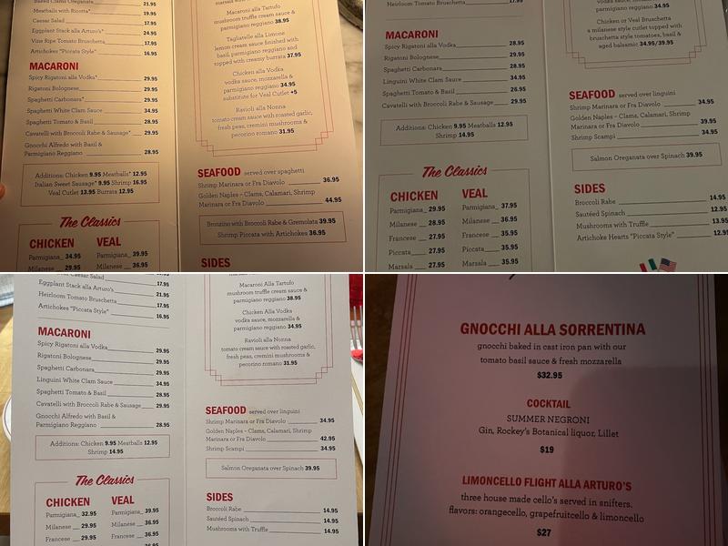 Arthur and Sons NY Italian Menu