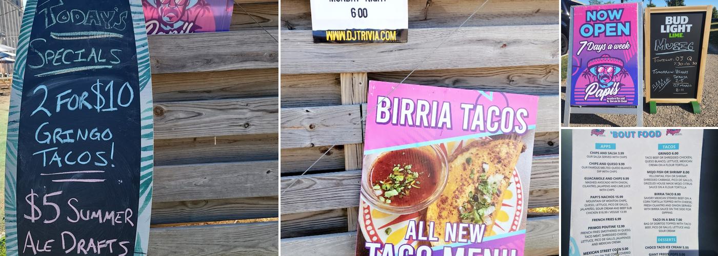 Papi Grande's Waterfront and Beach Bar Menu