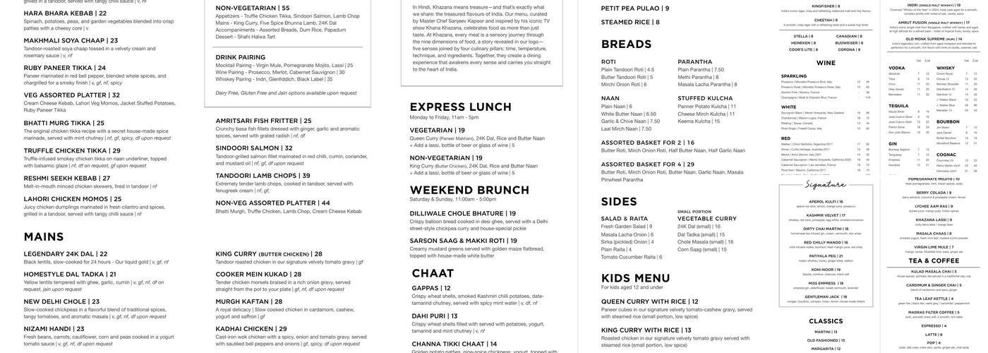 Khazana Toronto - by Chef Sanjeev Kapoor Menu