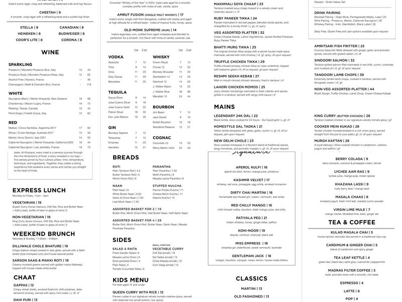 Khazana Toronto - by Chef Sanjeev Kapoor Menu
