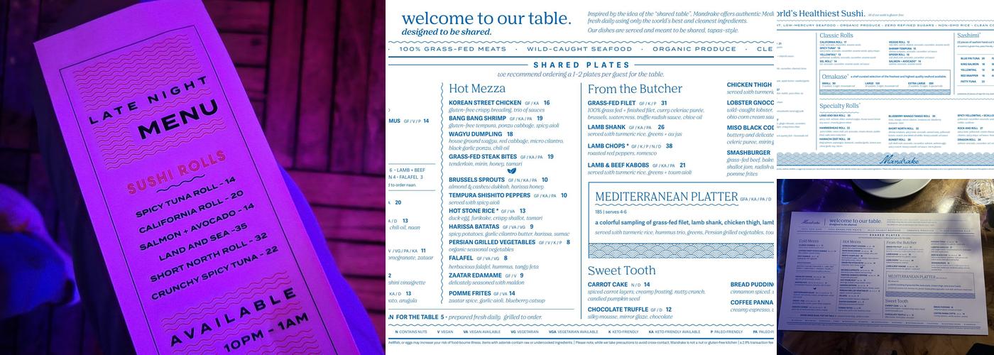 Mandrake Rooftop Menu