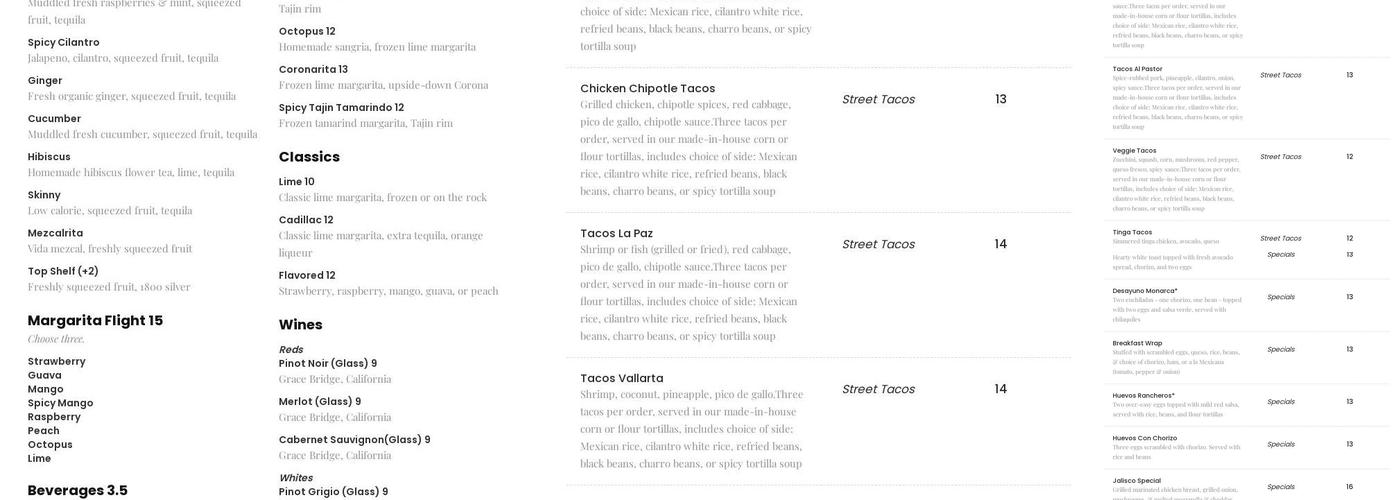 Monarca Cantina Menu