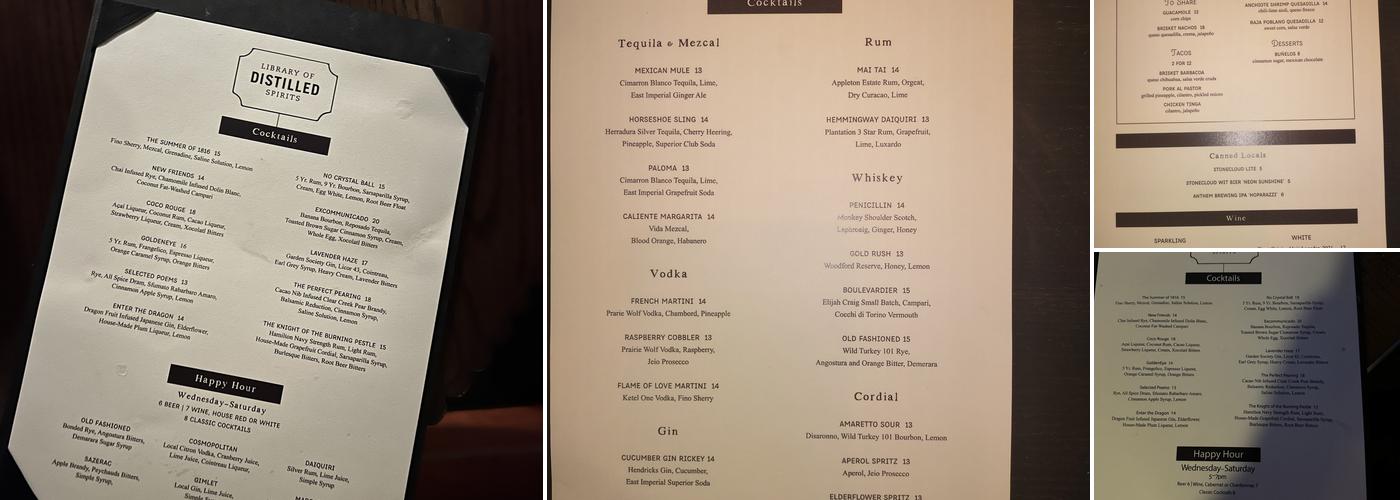 Library of Distilled Spirits Menu