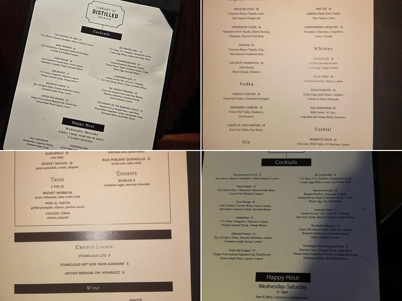 Library of Distilled Spirits Menu