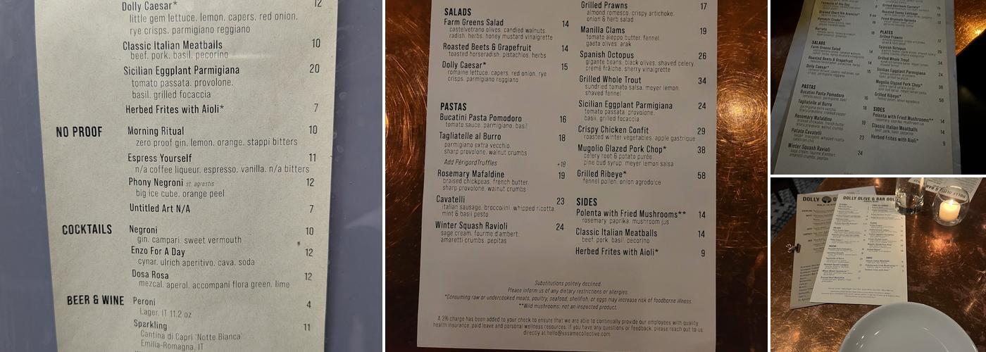 Dolly Olive Menu