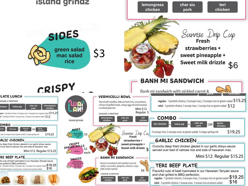 Wailani shave ice and island grindz Menu