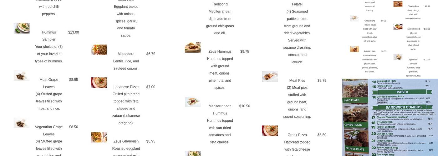 Zeus Mediterranean Kitchen Menu