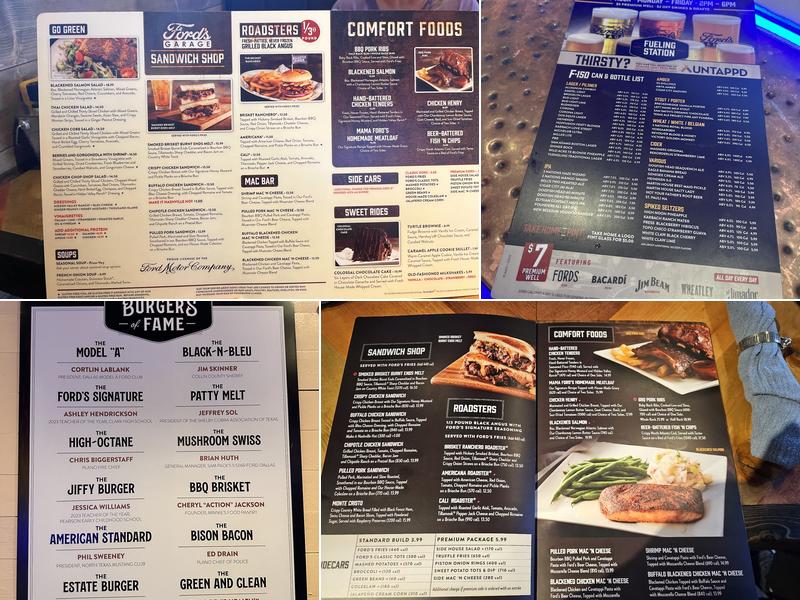Ford's Garage Plano Menu