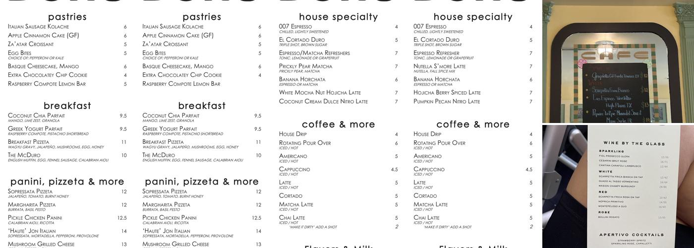 Cafe Duro Menu