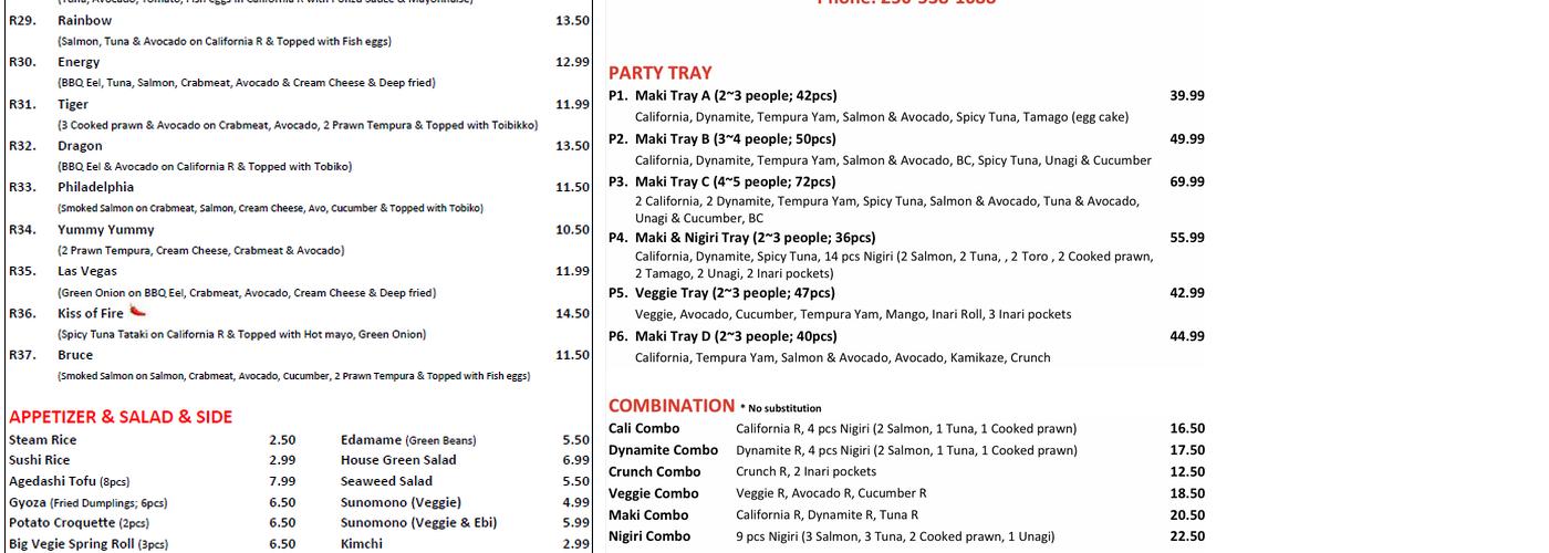 Express Sushi 2 Go Menu