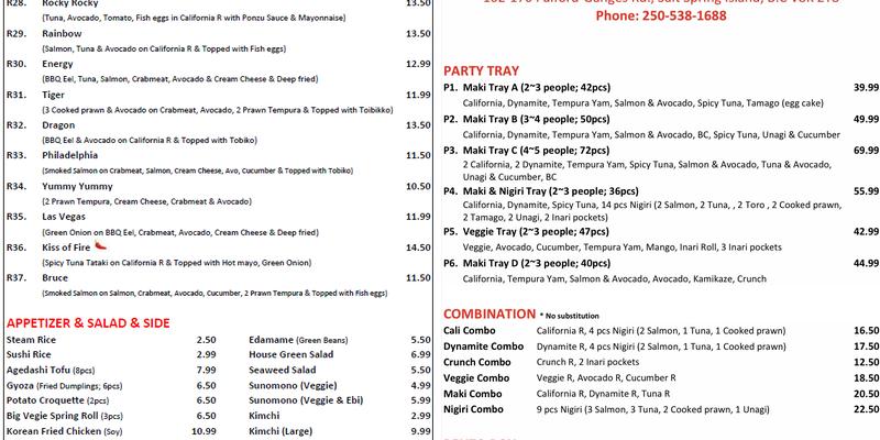 Express Sushi 2 Go Menu