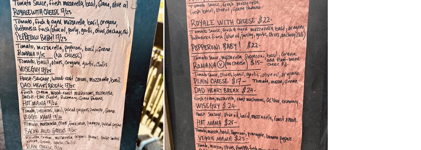 True Love Pizza Menu