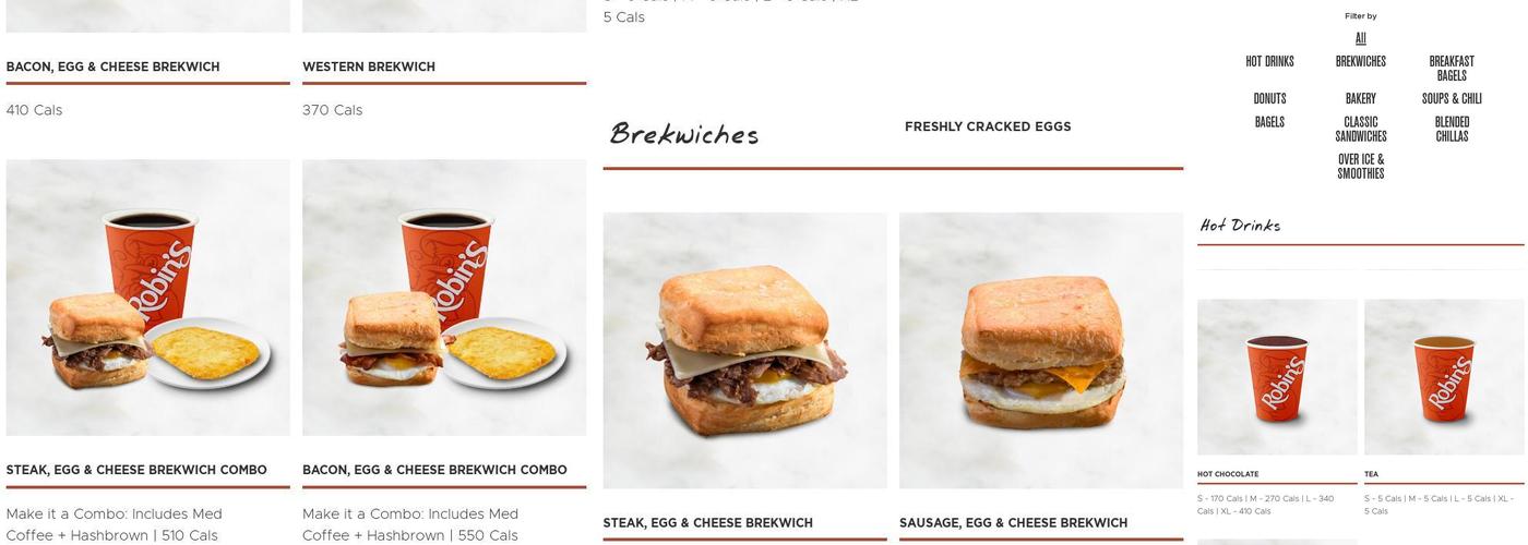Robins Donuts Menu