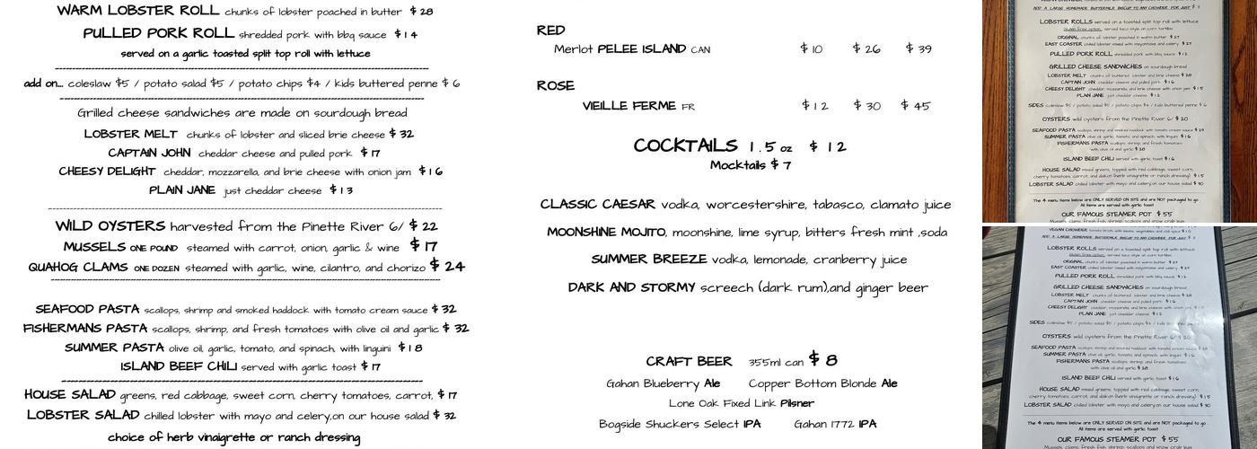 Point Prim Chowderhouse Menu