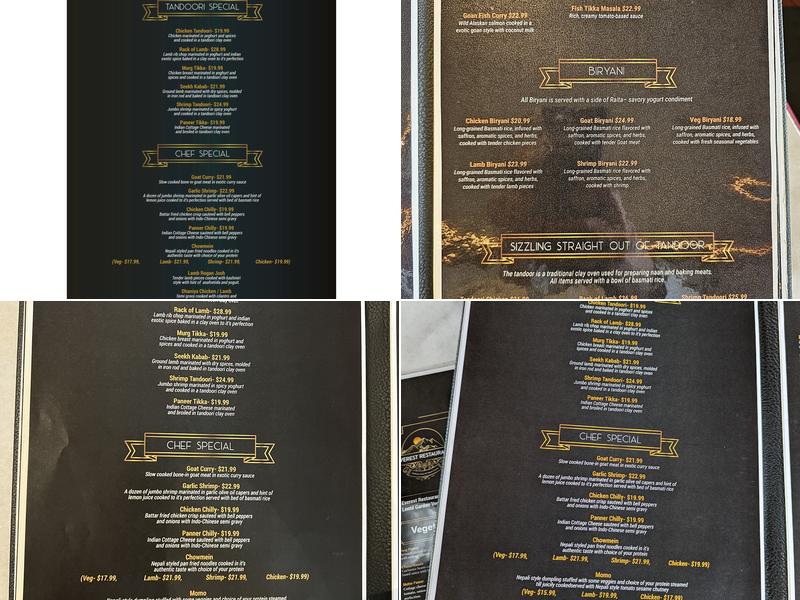 Everest Restaurant Menu