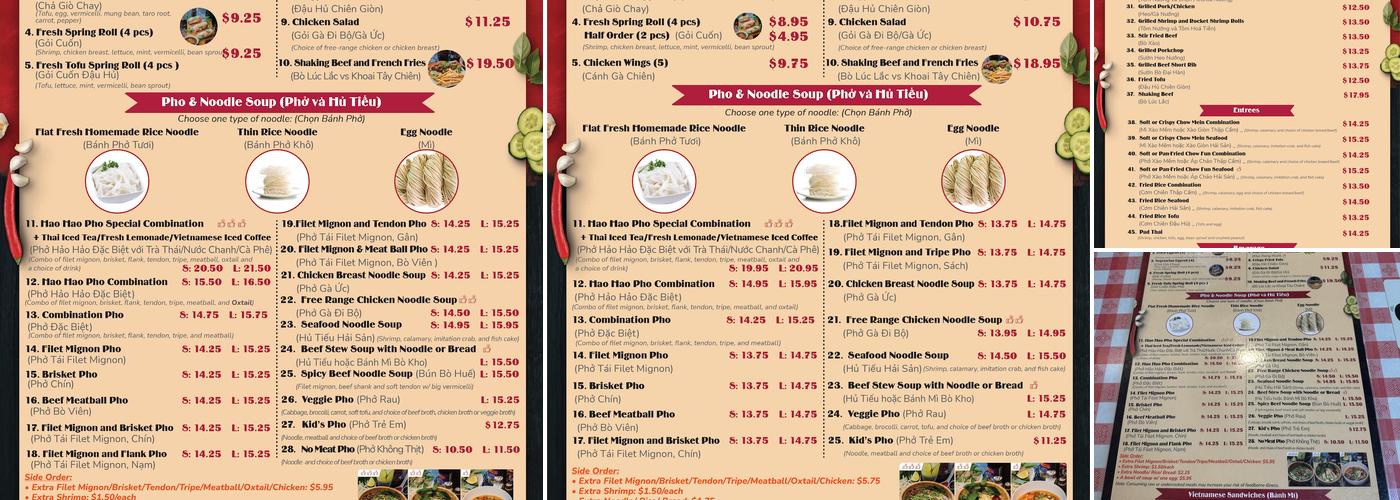 Hao Hao Pho Menu