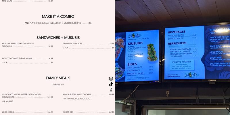 Shootz Menu