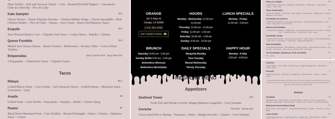 Kalaveras Menu