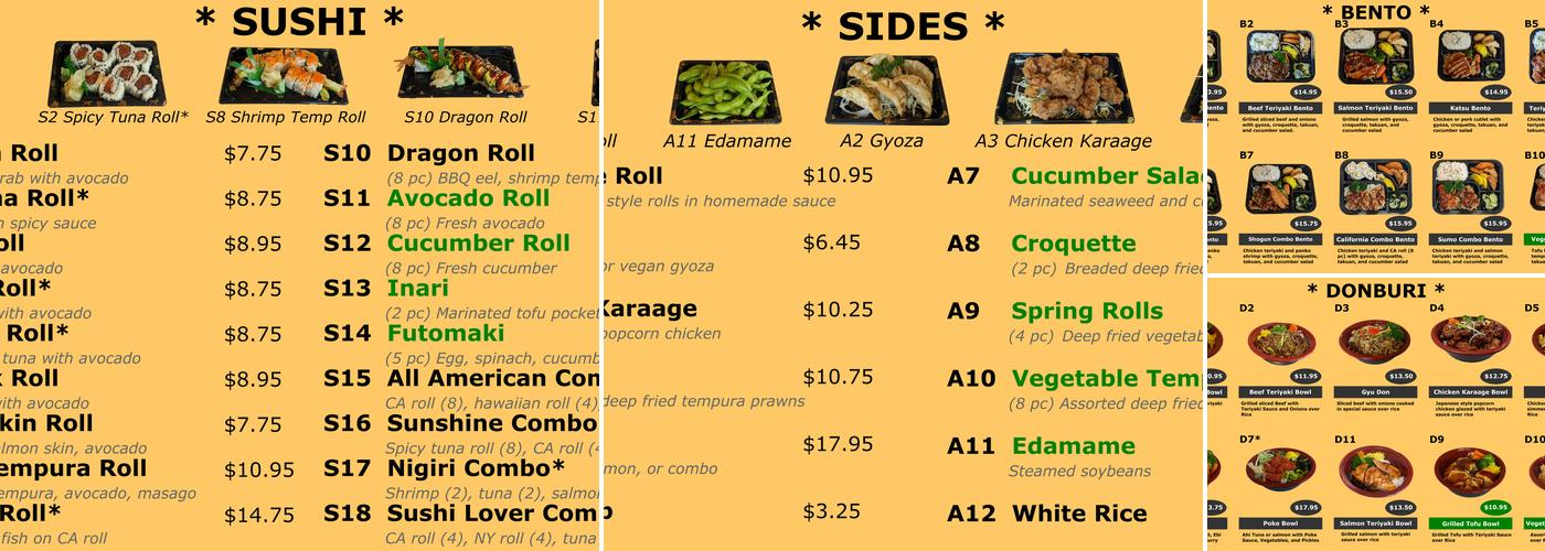 Tokyo Stop Sushi and Grill Menu