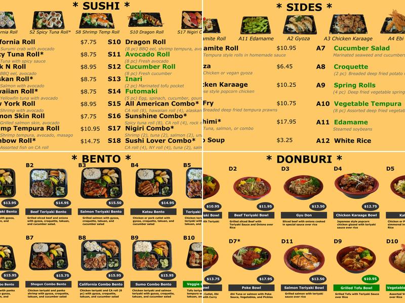 Tokyo Stop Sushi and Grill Menu