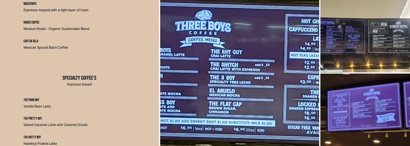 Three Boys Coffee Menu