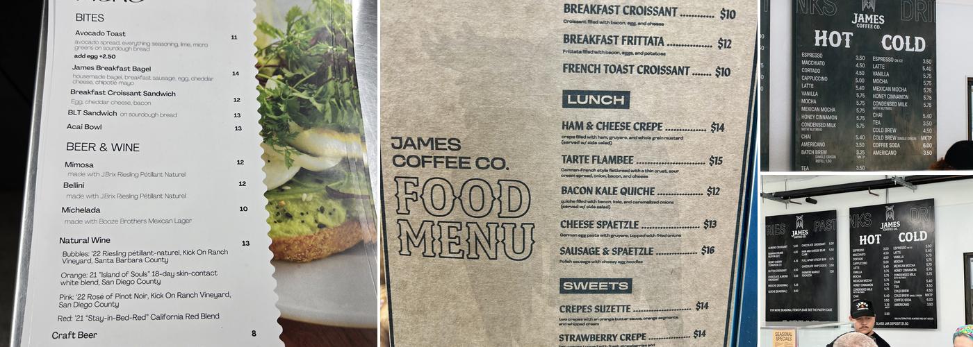 James Coffee Cafe and Bakery Menu