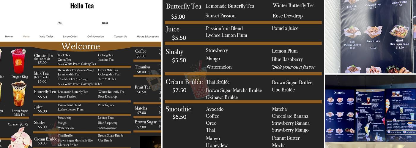 Hello tea Menu