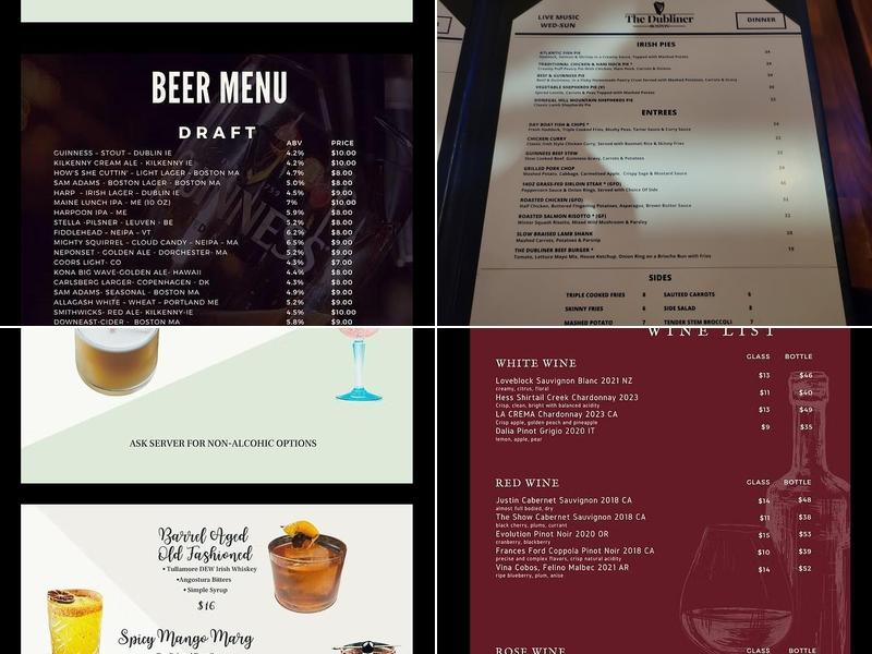 The Dubliner Irish Pub Menu