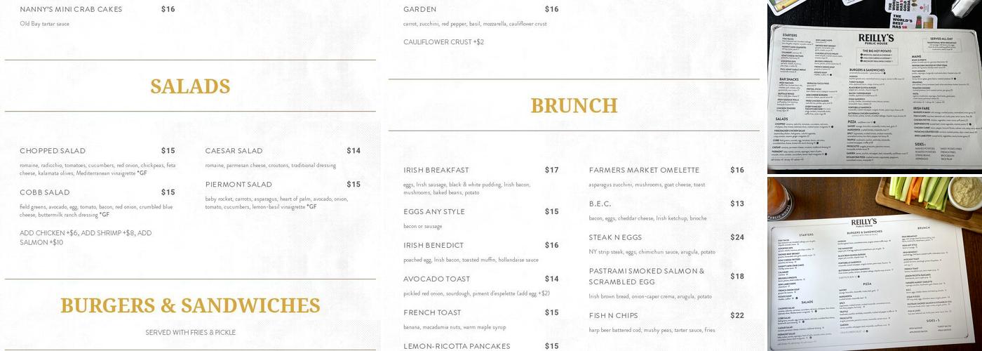 Reilly's Public House Menu