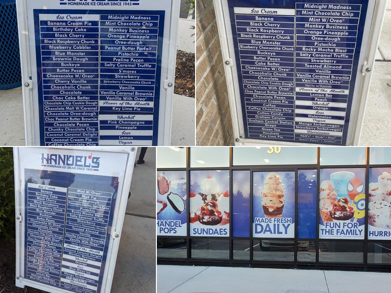 Handel's Homemade Ice Cream Menu