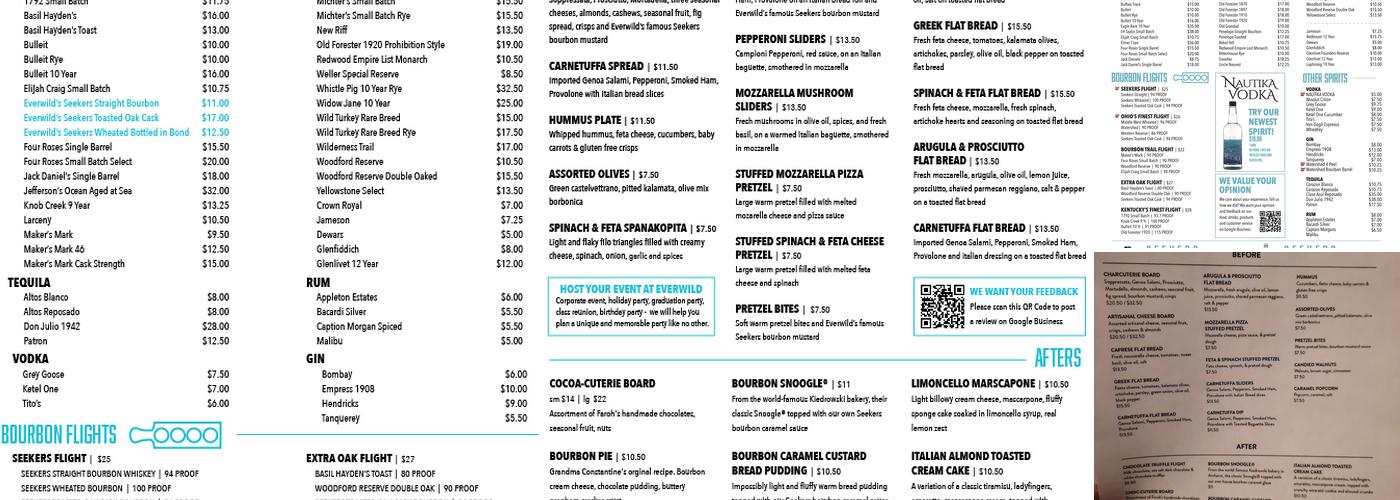 Everwild Spirits Menu